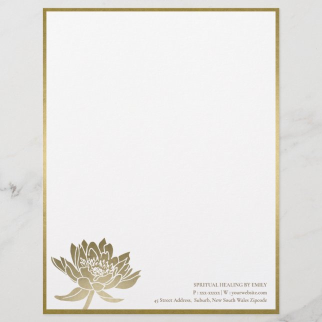 ELEGANT FORMAL FAUX GOLD LOTUS FLORAL BUSINESS CUSTOM LETTERHEAD (Front)