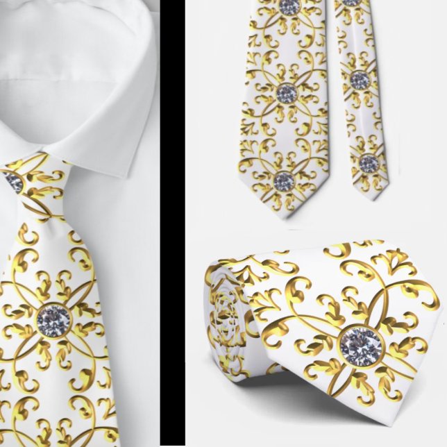 Elegant Formal Faux White Gold Faux Diamond Tie (Creator Uploaded)