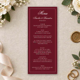 Elegant Formal Full Deep Burgundy Border Wedding Menu