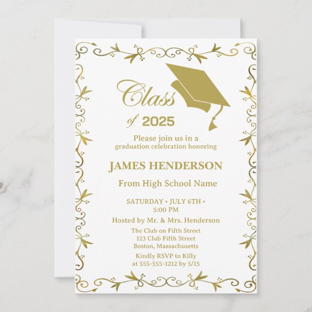 Elegant Formal Gold College Graduation Party 2025 Invitation (Front)