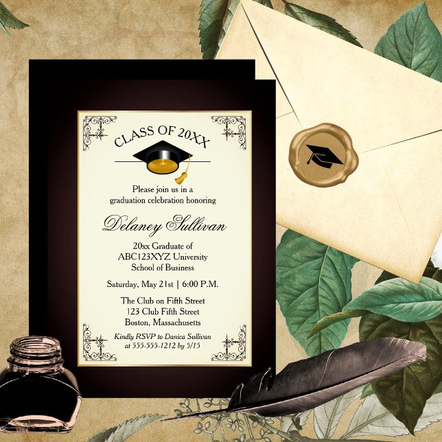 Elegant Formal Gold College Graduation Party Invitation (Creator Uploaded)