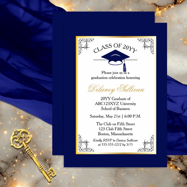 Elegant Formal Gold College Graduation Party Invitation (Elegant Formal Gold College | University Graduation Party Invitation for Print and/or Download)