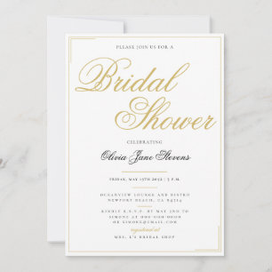 Elegant Formal Gold Script Frame Bridal Shower Invitation