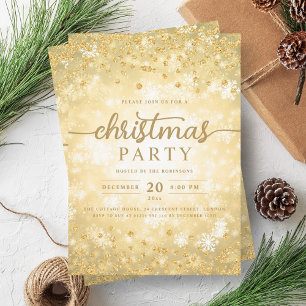 Elegant Formal Gold Winter Diamonds Christmas  Invitation