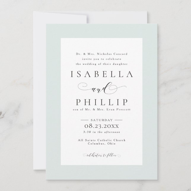 Elegant formal green frame wedding invitation (Front)