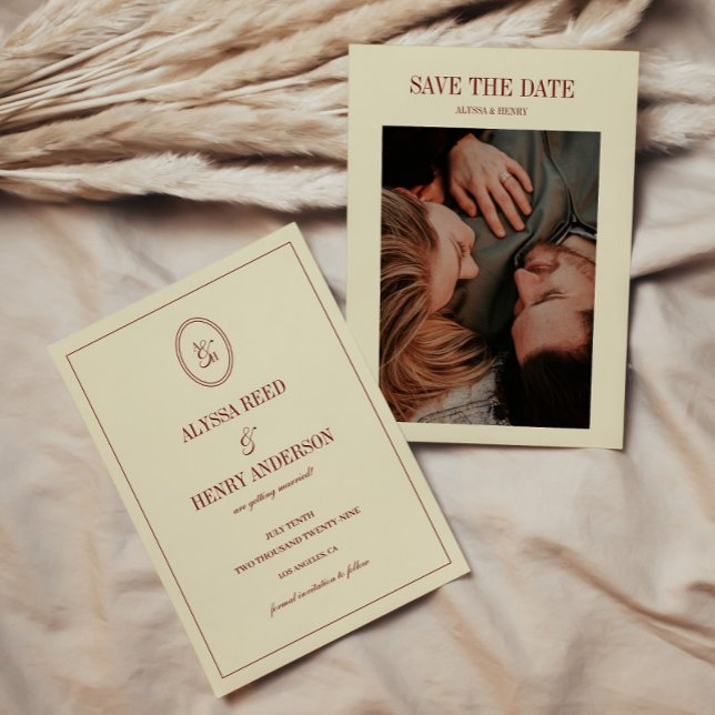 Elegant Formal Ivory Monogram Couple Photo Wedding Save The Date (Creator Uploaded)