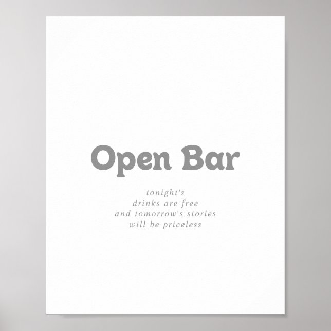 Elegant Formal Minimal Wedding Open Bar Sign (Front)