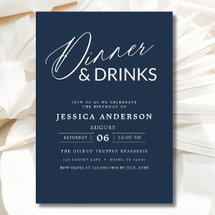 Elegant Formal Minimalist Navy Blue Dinner Party Invitation