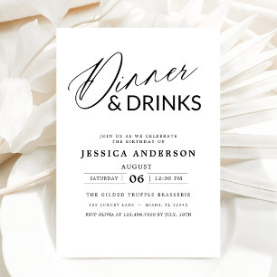 Elegant Formal Minimalist White Black Dinner Party Invitation
