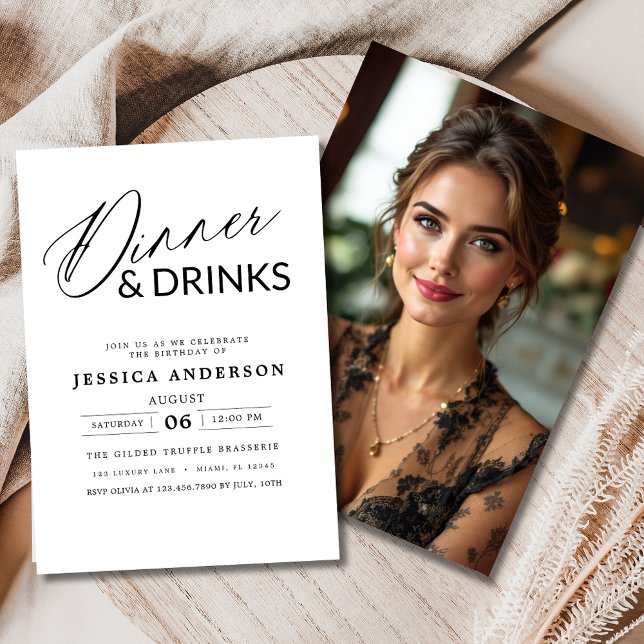 Elegant Formal Minimalist White Dinner Party Photo Invitation (Creator Uploaded)