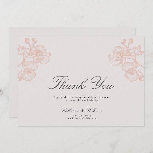 Elegant Formal Modern Classic Orchid Ink Wedding Thank You Card (Front/Back)