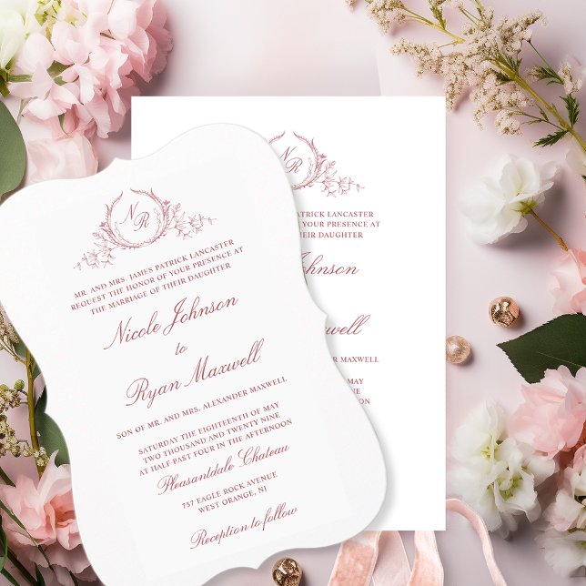 Elegant Formal Monogram Blush Pink Wedding Invitation (Creator Uploaded)