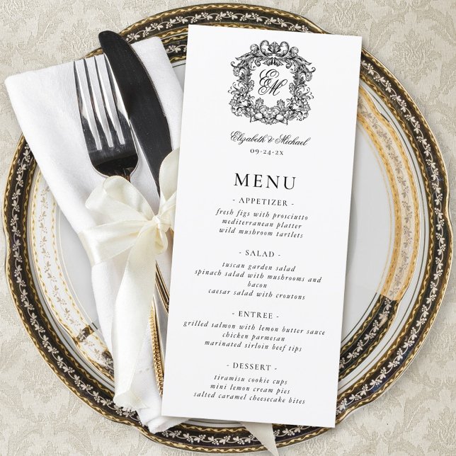 Elegant Formal Monogram Crest Wedding Menu (Creator Uploaded)