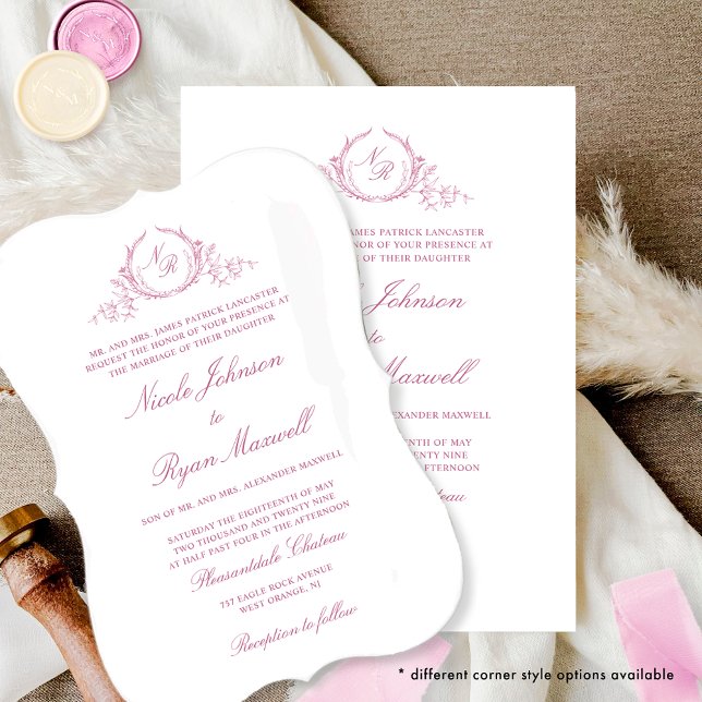 Elegant Formal Monogram Mauve Pink Wedding Invitation (Creator Uploaded)