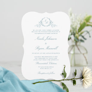 Elegant Formal Monogram Sea Glass Wedding Invitation