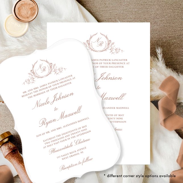 Elegant Formal Monogram Terracotta Wedding Invitation (Creator Uploaded)