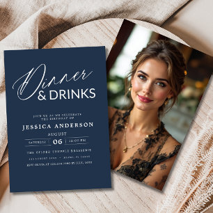 Elegant Formal Navy Blue Dinner Party Photo Invitation