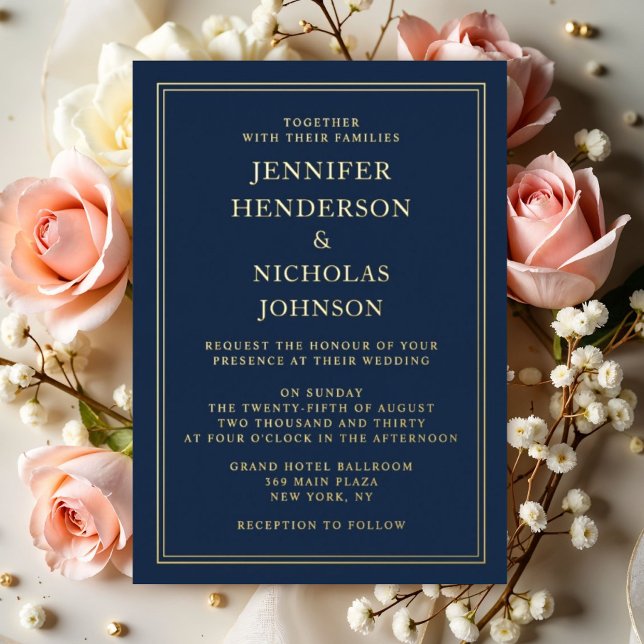 Elegant Formal Navy Blue Wedding Gold Foil (Elegant Formal Navy Blue Wedding Gold Foil Foil Invitation)