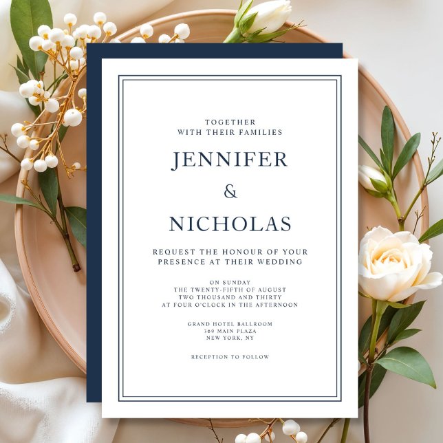 Elegant Formal Navy Blue Wedding Invitation (Elegant Formal Navy Blue Wedding Invitation)