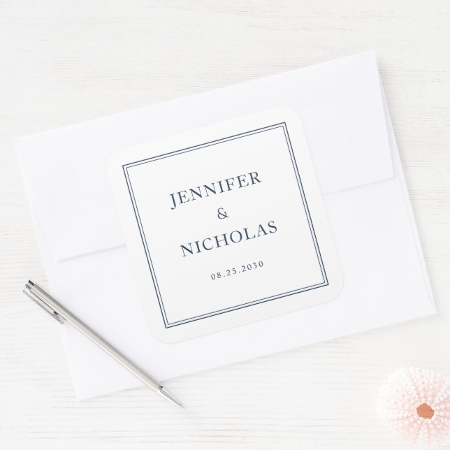 Elegant Formal Navy Blue Wedding Square Sticker (Envelope)