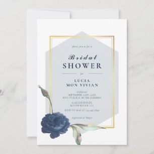 Elegant Formal Navy Golden Frame Bridal Shower Invitation