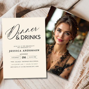 Elegant Formal Neutral Cream Dinner Party Photo Invitation