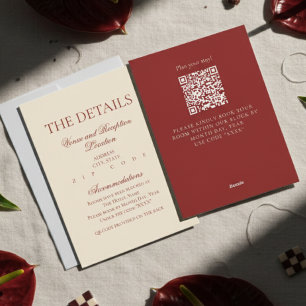 Elegant Formal Old Money Bold Red Wedding Details Enclosure Card
