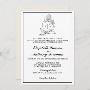 Elegant Formal Orchid Monogram Wedding  Invitation