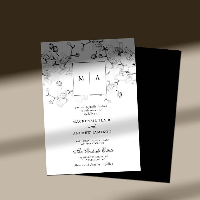 Elegant Formal Orchids Wreath Monogram Wedding Invitation (Creator Uploaded)