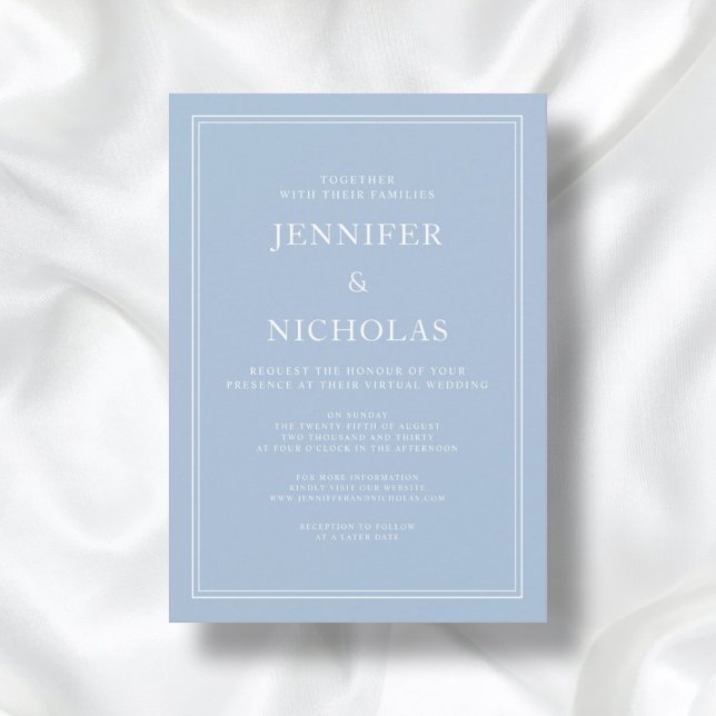 Elegant Formal Powder Blue Virtual Wedding Invitation (Front / Modern Elegant Formal Powder Blue Virtual Wedding Invitation)