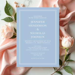 Elegant Formal Powder Blue Wedding Invitation