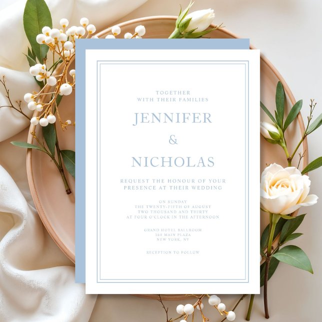 Elegant Formal Powder Blue Wedding Invitation (Elegant Formal Blue Wedding Invitation)