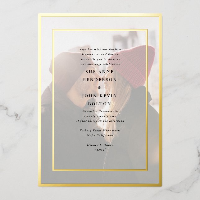 Elegant Formal Pressed Gold Framed Photo Wedding  (Front)