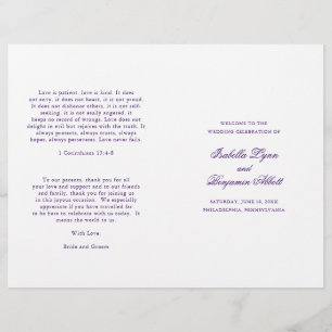 Elegant Formal Royal Purple Folded Wedding Program