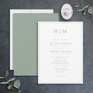 Elegant Formal Sage Green Calligraphy Monogram Invitation