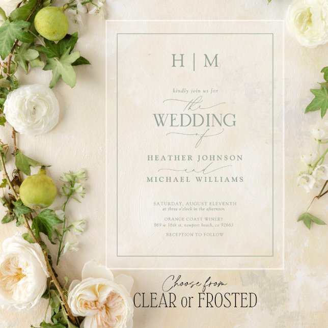 Elegant Formal Sage Green Calligraphy Wedding Acrylic Invitations (Creator Uploaded)