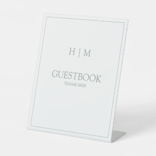 Elegant Formal Sage Green Monogram Guestbook Pedestal Sign