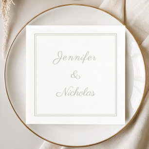 Elegant Formal Sage Green Script Wedding Napkin