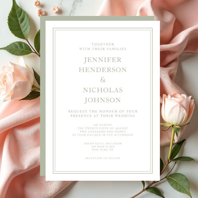 Elegant Formal Sage Green Wedding Invitation (Elegant Formal Sage Green Wedding Invitation)