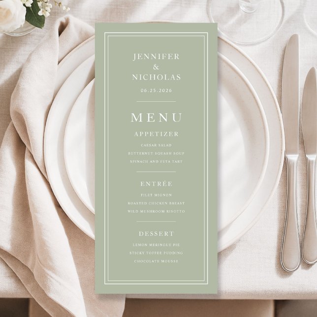 Elegant Formal Sage Green Wedding Menu (Elegant Formal Sage Green Wedding Menu)