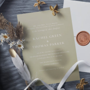 Elegant Formal Sage Minimalist Monogram Wedding Invitation