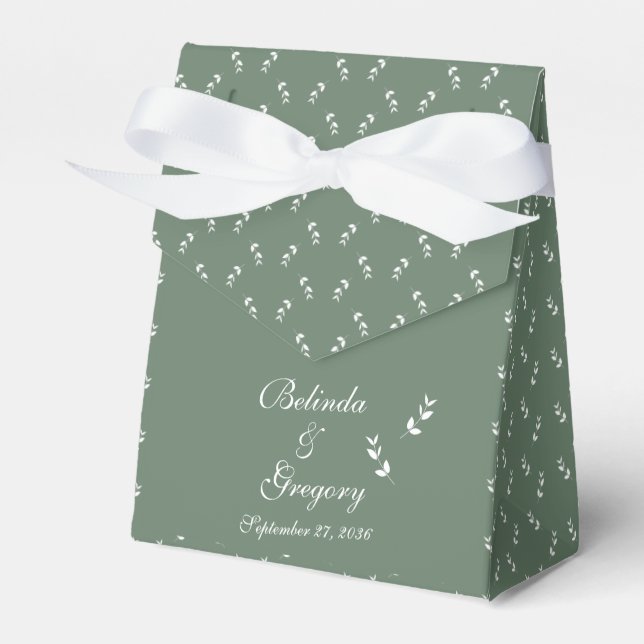 Elegant Formal Sage Olive Green Script Wedding Favour Box (Front Side)