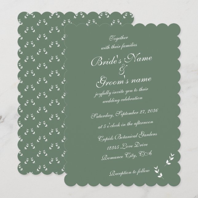 Elegant Formal Sage Olive Green Script Wedding Invitation (Front/Back)