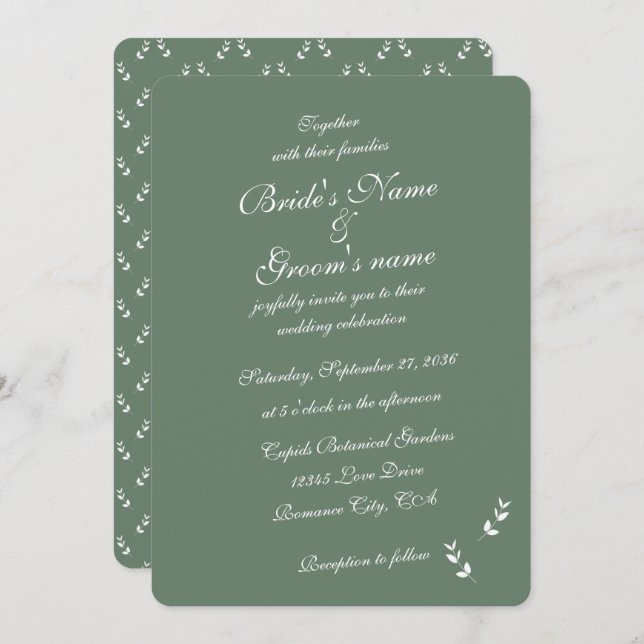 Elegant Formal Sage Olive Green Script Wedding Invitation (Front/Back)