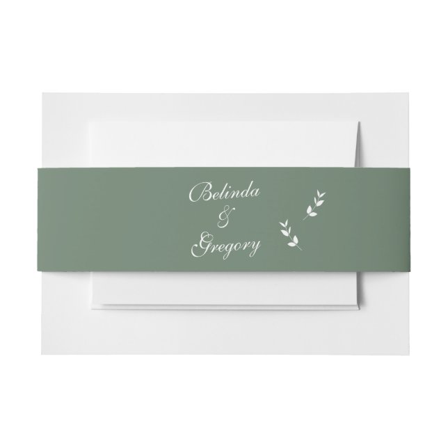 Elegant Formal Sage Olive Green Script Wedding Invitation Belly Band (Front Example)