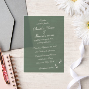 Elegant Formal Sage Olive Green Script Wedding Vellum Invitations