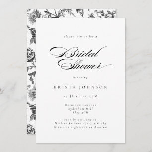Elegant Formal Script Black & White Bridal Shower Invitation