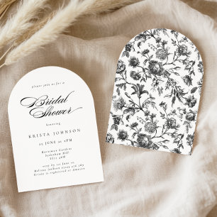 Elegant Formal Script Black & White Bridal Shower Invitation