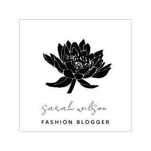 Elegant Formal Script Botanical Lotus Floral Self-inking Stamp