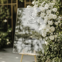 Elegant Formal Script Monogram Wedding Welcome Acrylic Sign